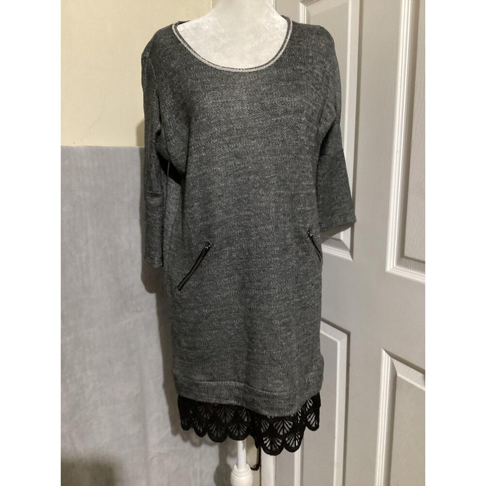 Dolan Left Coast Collection Sweater Dress Womens XS Lace Hem Zipper Pockets USA